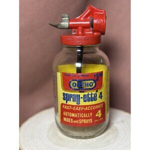Vintage Ortho Spray-Ette 4 Glass Jar Garden Sprayer Red Metal Nozzle Chevron